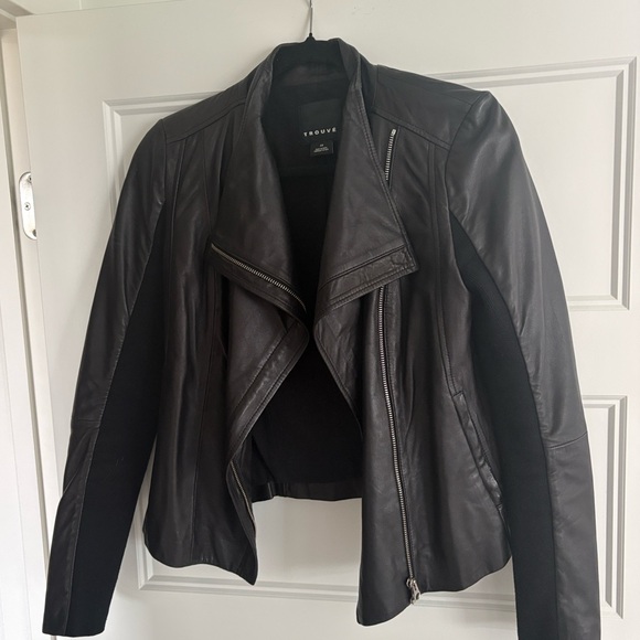 Trouve Black Leather Moto Jacket for Women - Picture 8 of 10